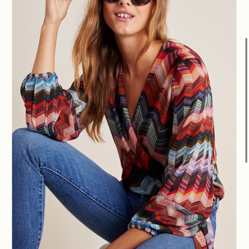 NWT Anthropologie Chevron Wrapped Top Red Motif Size S